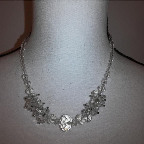 Yousef Clear Faux Crystals Cluster Necklace and Beaded Cuff Bracelet Set - Picture 5 of 9